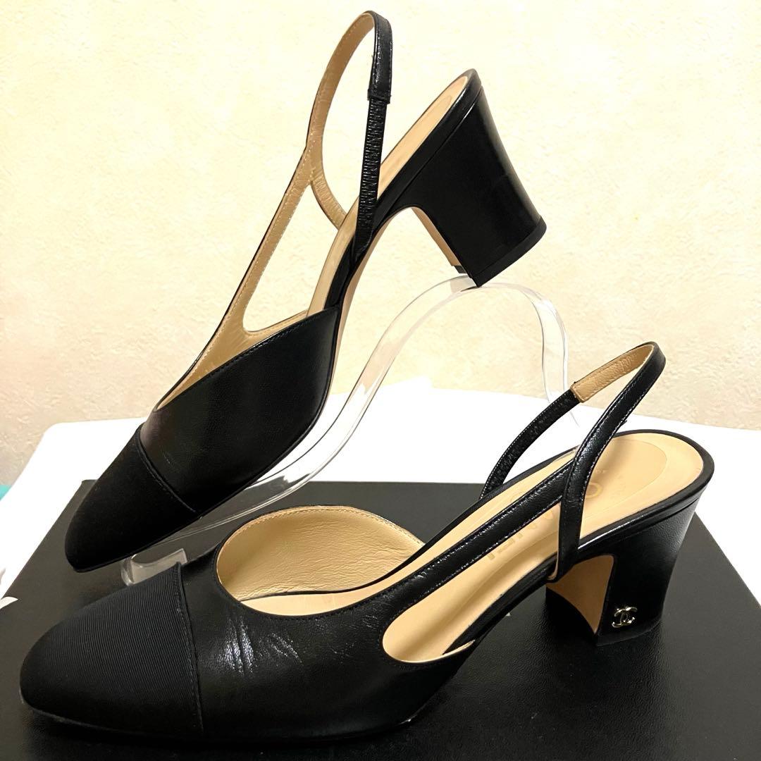 【美品】CHANEL シャネル スリングバック シューズ 38.5 ブラック