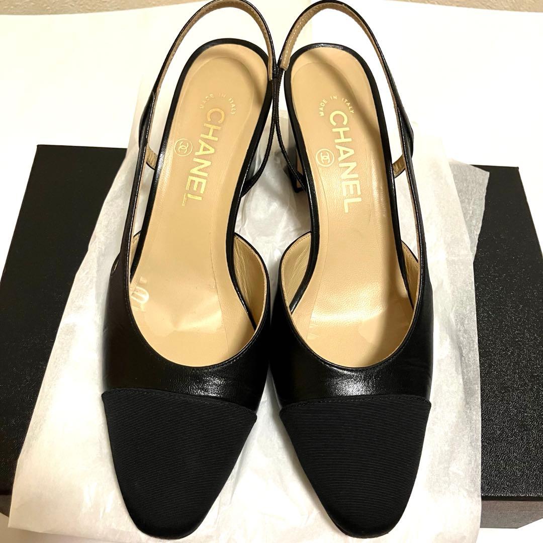 【美品】CHANEL シャネル スリングバック シューズ 38.5 ブラック