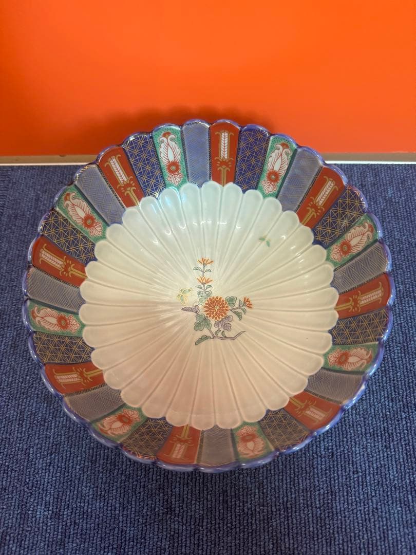 1621 林九郎窯　染錦地紋　盛り鉢　金彩