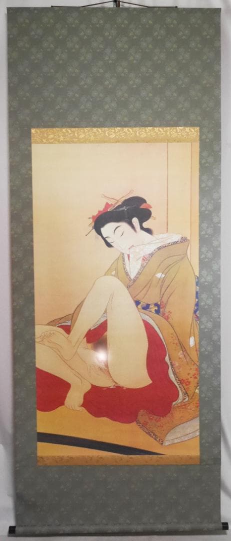 伝・葛飾北斎筆【春草図】春画◆複製工芸画　日本画　浮世絵　美人画　掛軸