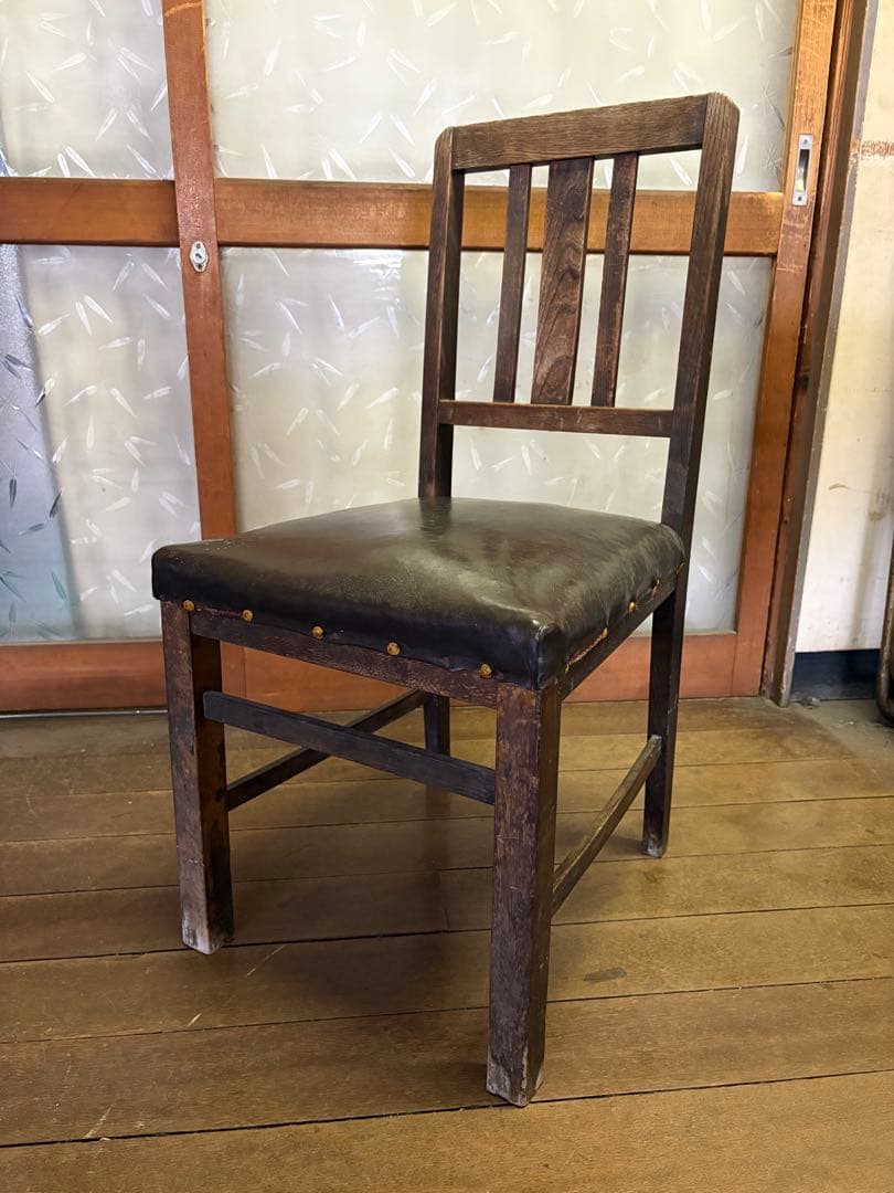 昭和レトロ　木製イス　レトロチェア　ビンテージチェア　レザー　アンティークチェア