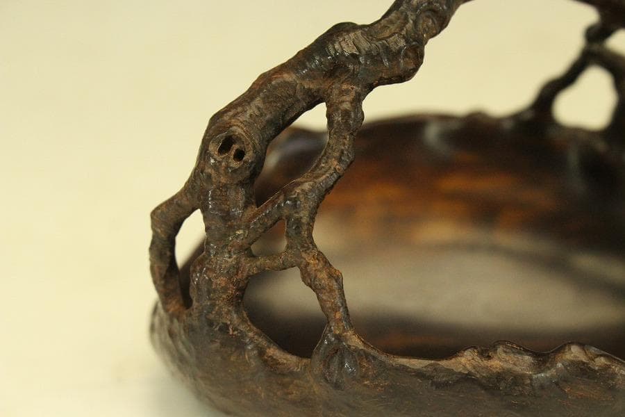 紫檀 刻 手付 皿 文房四宝 卓上飾 高7.8cm(HA490)