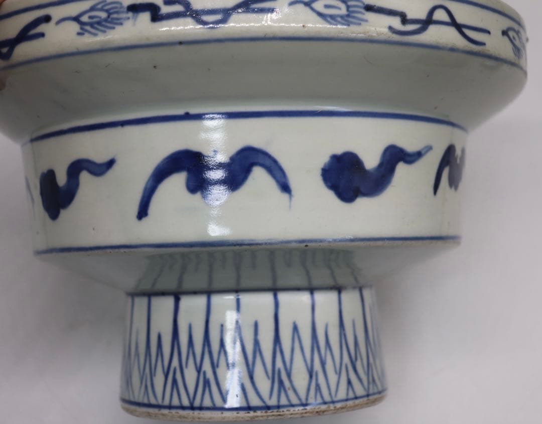 江戸　伊万里　染付　高台鉢　花鳥紋　送料込み1226