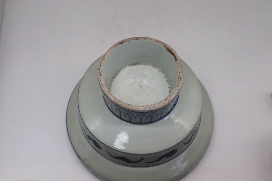 江戸　伊万里　染付　高台鉢　花鳥紋　送料込み1226