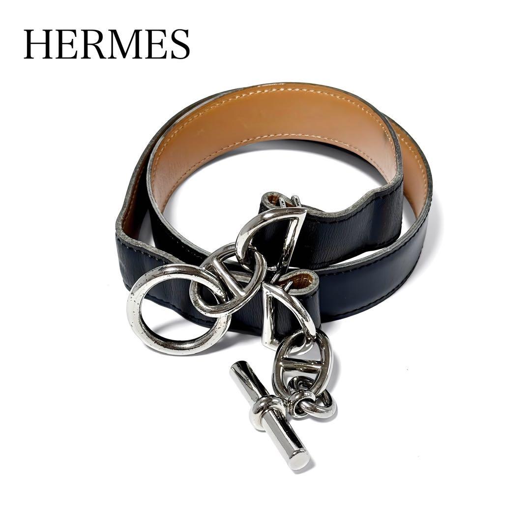 希少 HERMES エルメス マルジェラ期 ベルト シェーヌダンクル レザー 黒