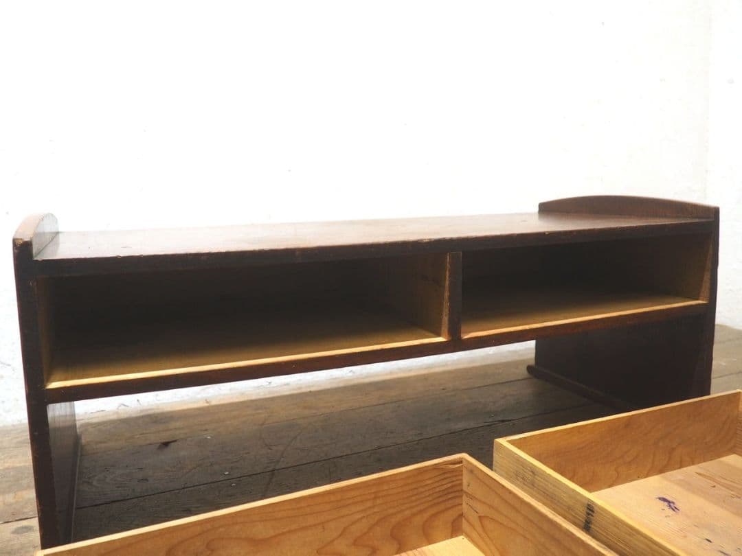 1302 杢目の綺麗な文机　ローテーブル　引き出し　収納棚　レトロ　ビンテージ