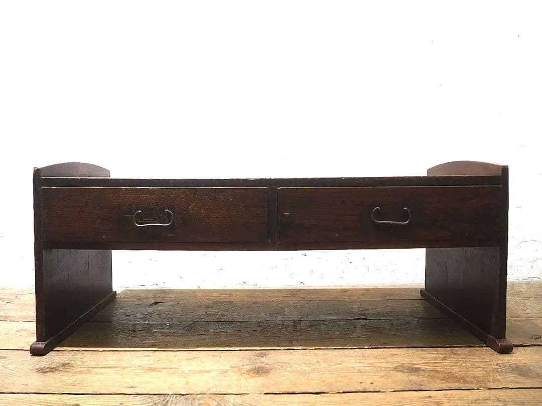 1302 杢目の綺麗な文机　ローテーブル　引き出し　収納棚　レトロ　ビンテージ