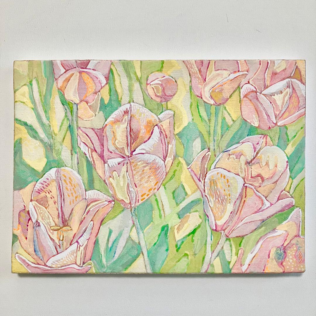 チューリップ＊油絵　絵画　油彩画　春　花　風景画