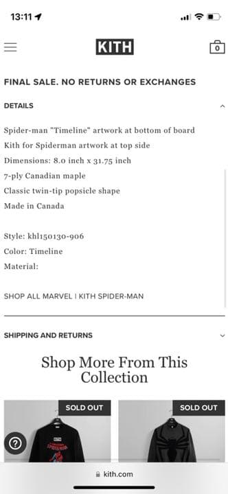 スケートボード KITH Spiderman 60anniversary Skateboard