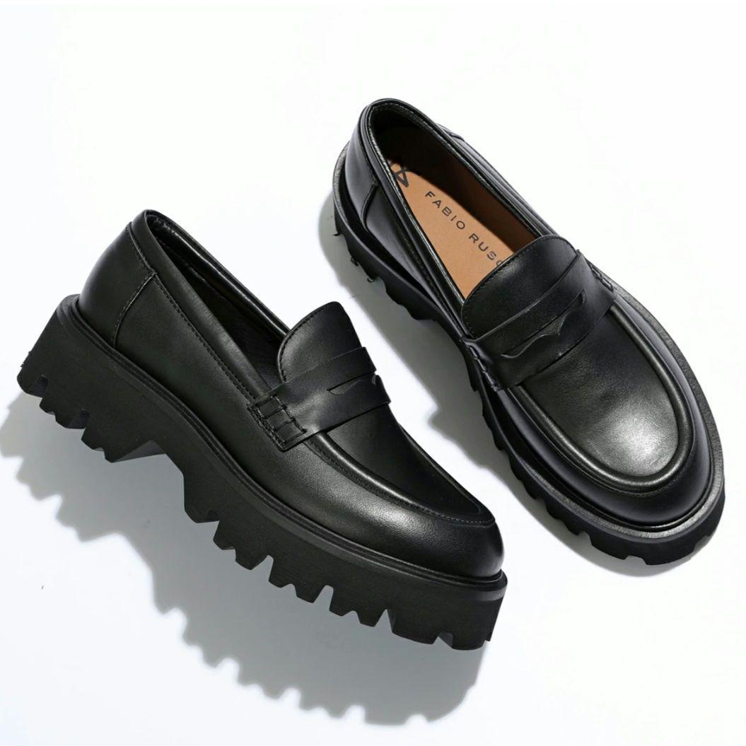 【美品】FABIO RUSCONI　本革　ローファー　厚底　チャンキーヒール　黒