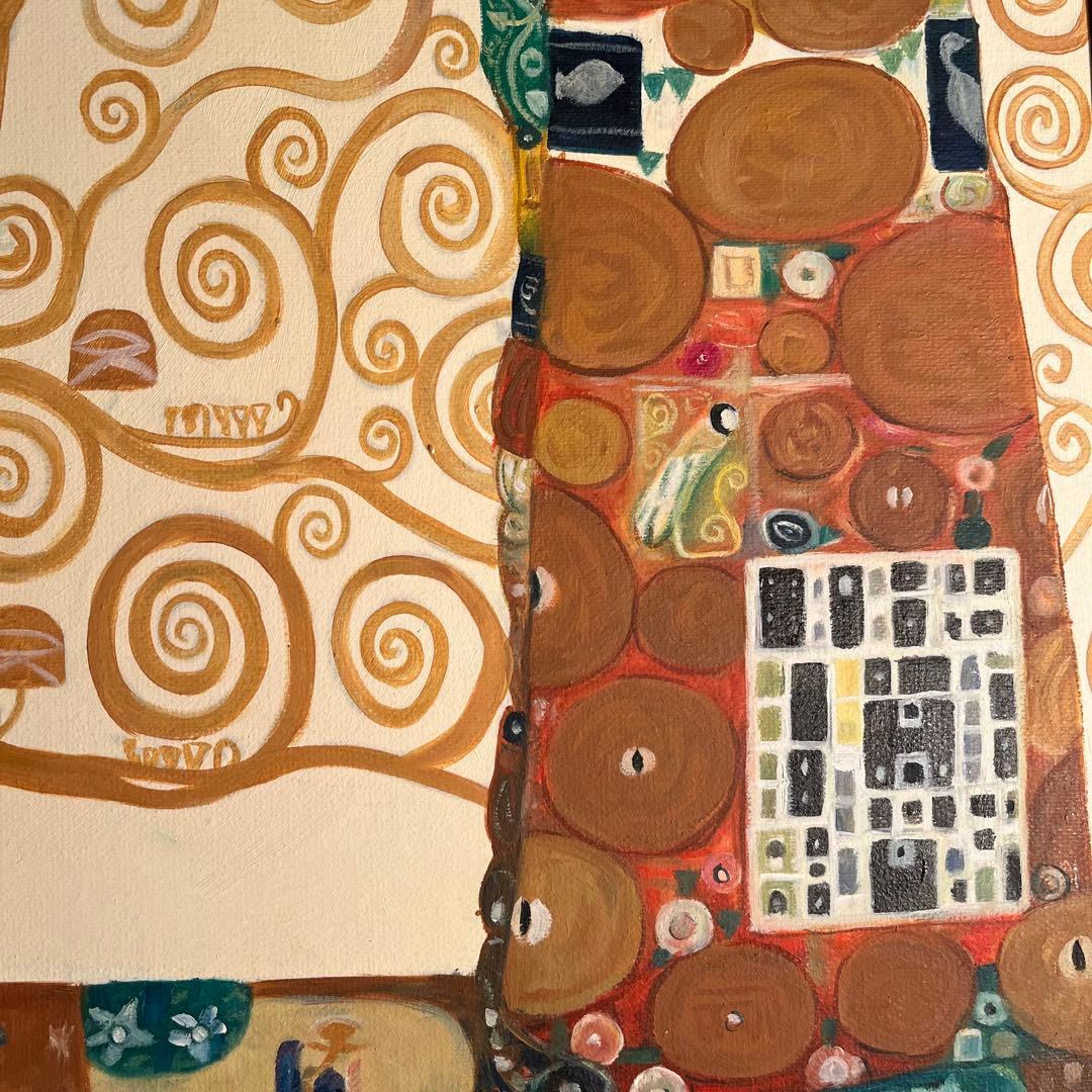 ★秀作★手書き油絵 クリムト 生命の木 （大）額付き 絵画 インテリア 油彩画