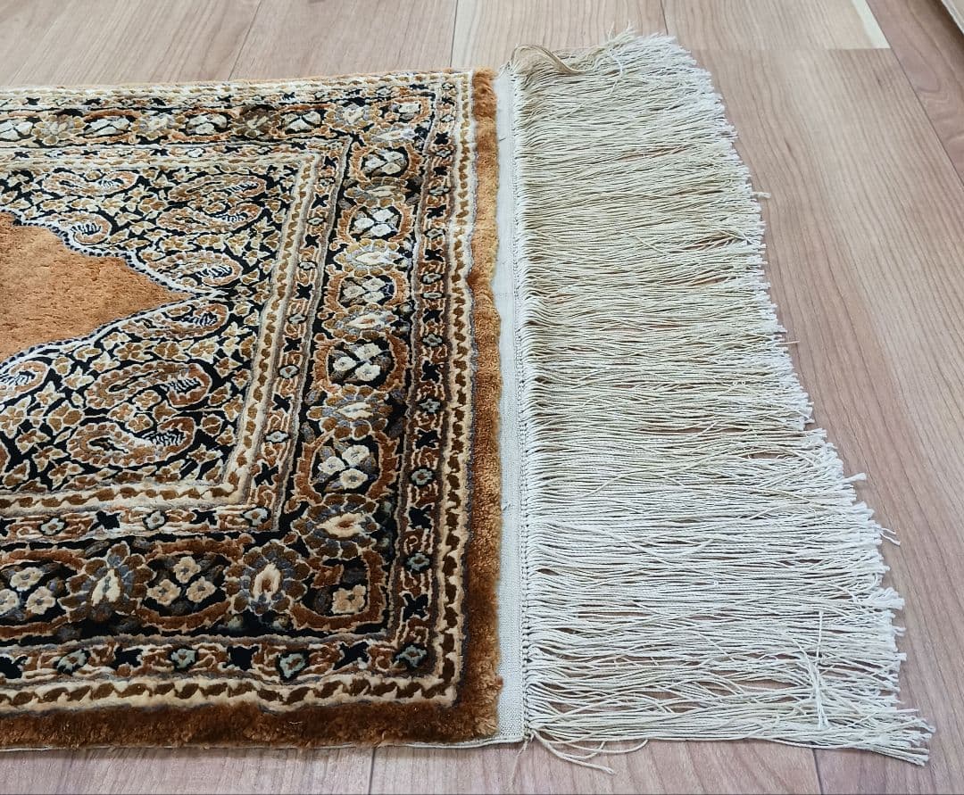 Y3211 高級中国緞通 シルク100% 手織り260段 95×48㎝