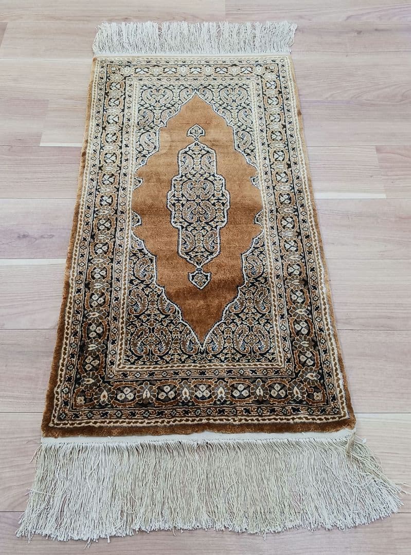 Y3211 高級中国緞通 シルク100% 手織り260段 95×48㎝