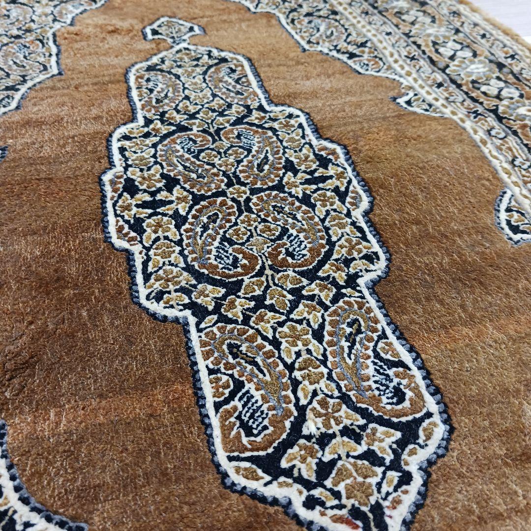 Y3211 高級中国緞通 シルク100% 手織り260段 95×48㎝