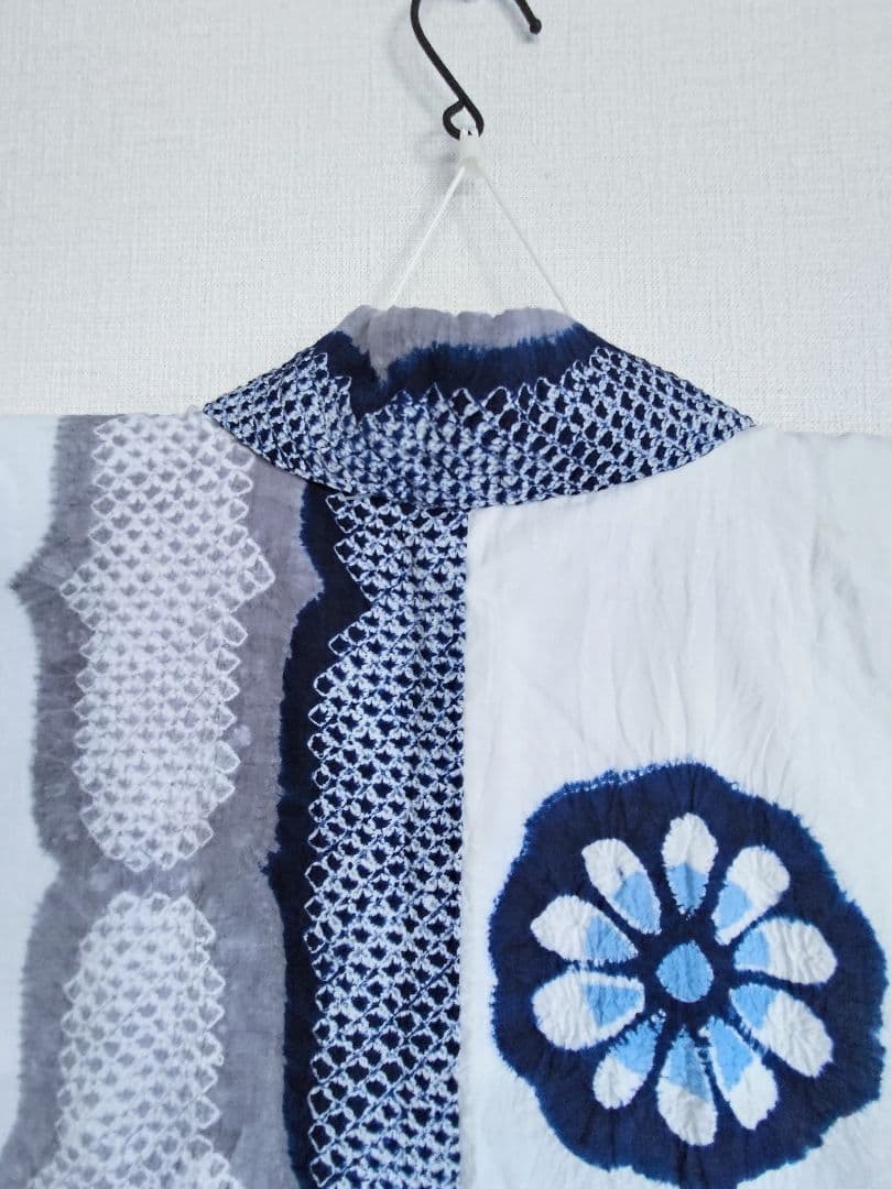 浴衣有松絞り白藍色灰色縦縞花柄ホワイトネイビーグレー紺色単衣木綿着物マーガレット