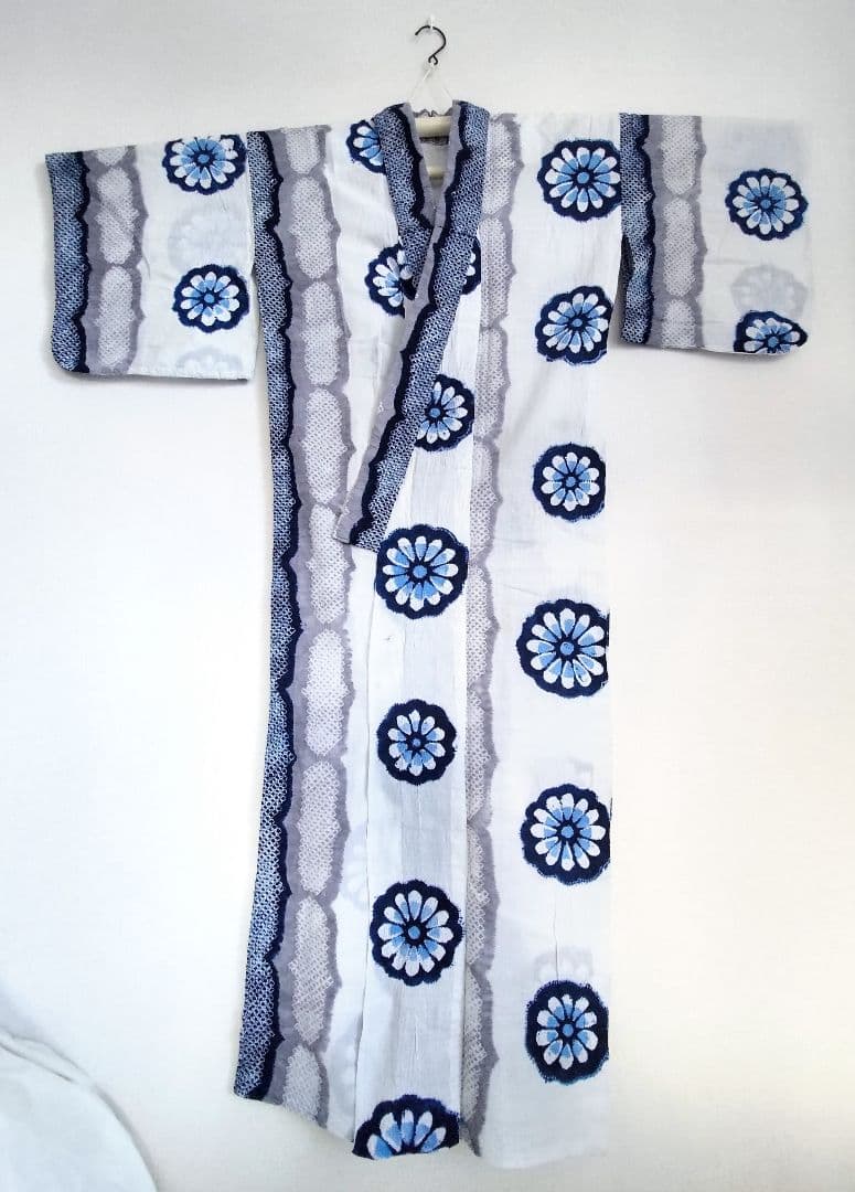 浴衣有松絞り白藍色灰色縦縞花柄ホワイトネイビーグレー紺色単衣木綿着物マーガレット