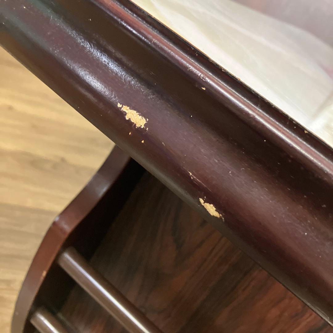 C-4アンティーク センターテーブル 大理石柄天板 マガジンラック付ローテーブル