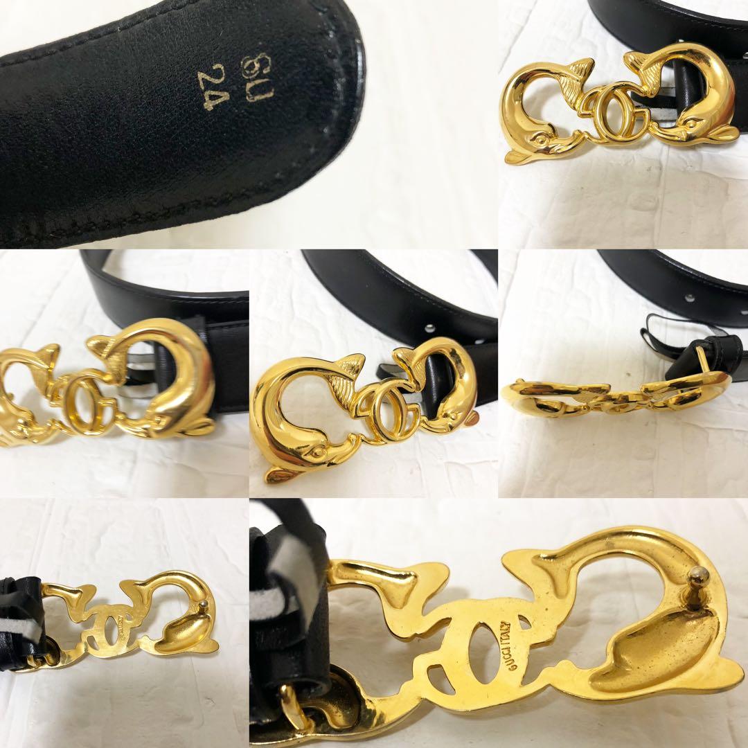 美品　レア　GUCCI ベルト　イルカ　GG バックル　オールドグッチ レザー