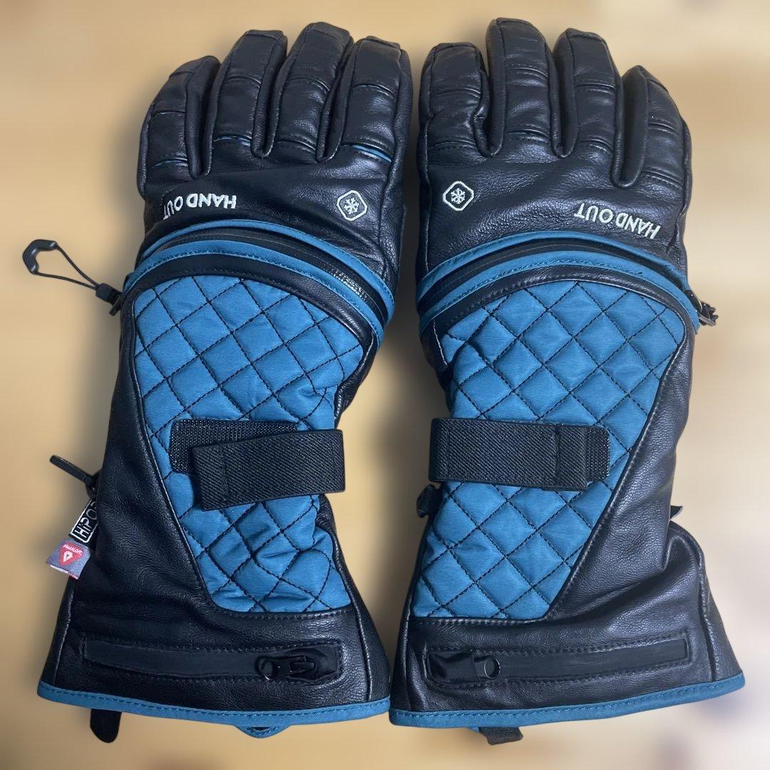 HAND OUT 防水グローブ Mサイズ ブラック/ブルー　レザー