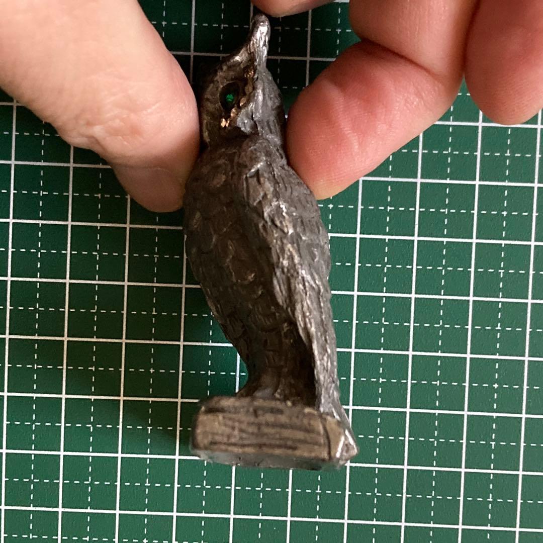 イギリス　アンティーク　フクロウ置物　錫　ピューター　ホールマーク付