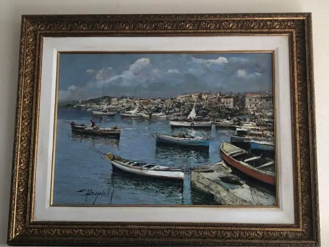 Ciro Canzanella 港の風景 油彩画