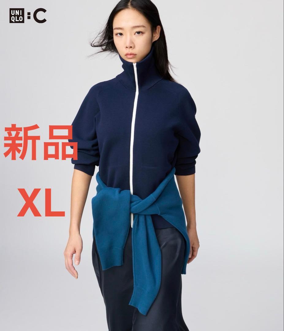 新品 ユニクロC ミラノリブフルジップカーディガン XL 69NAVY ネイビー