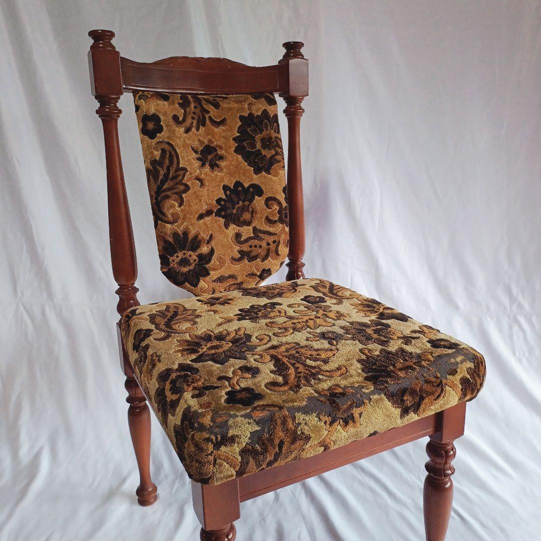 ヴィンテージ 花柄 オリーブ 経年のファブリックが美しい ダイニング チェア