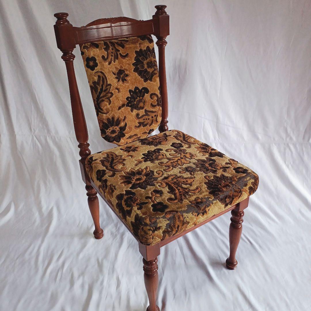 ヴィンテージ 花柄 オリーブ 経年のファブリックが美しい ダイニング チェア