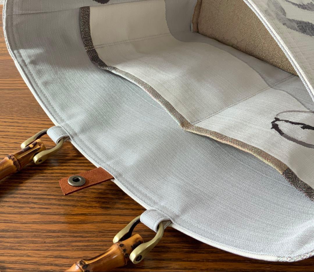 袋帯　袋の上の布袋様　リメイク　バンブーハンドルバッグ