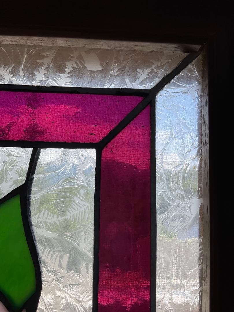 額装 ステンドグラス　薔薇 バラ　窓　アンティーク　ヴィンテージ　大正 浪漫