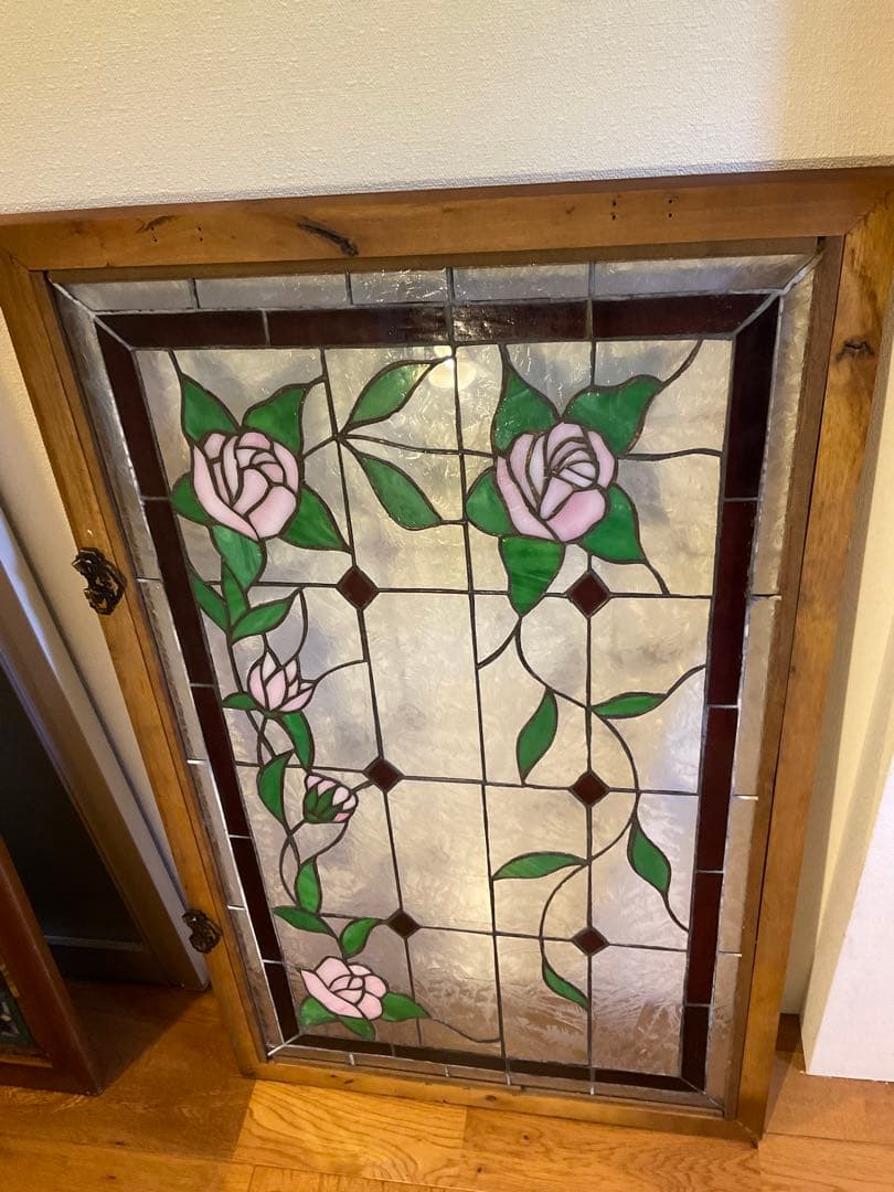 額装 ステンドグラス　薔薇 バラ　窓　アンティーク　ヴィンテージ　大正 浪漫