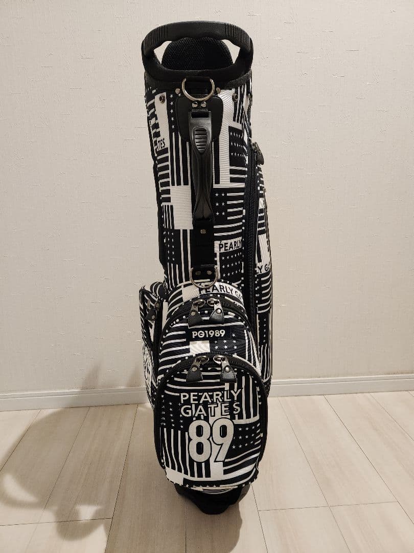【美品】PEARLY GATES　星条旗総柄キャディバッグ 黒 スタンドタイプ