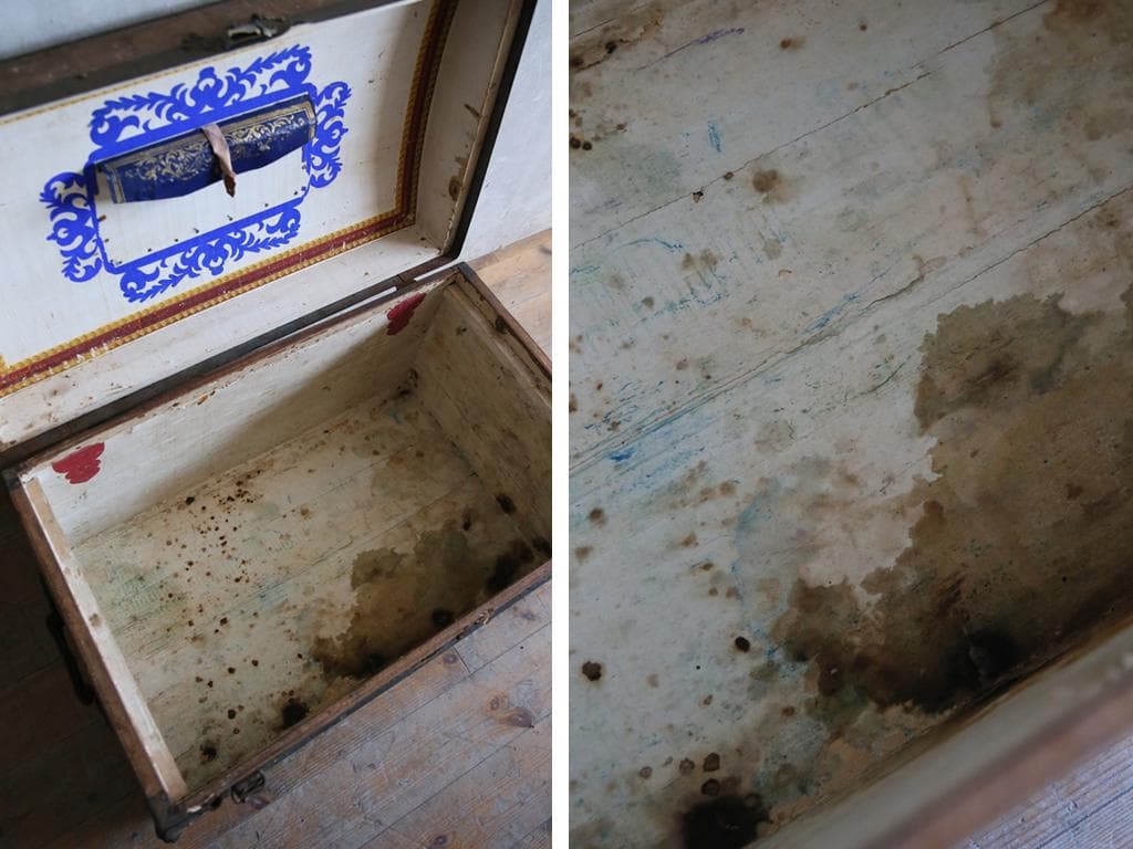 英国アンティーク古木トランクケース/スーツケース/テーブル机(74-307)