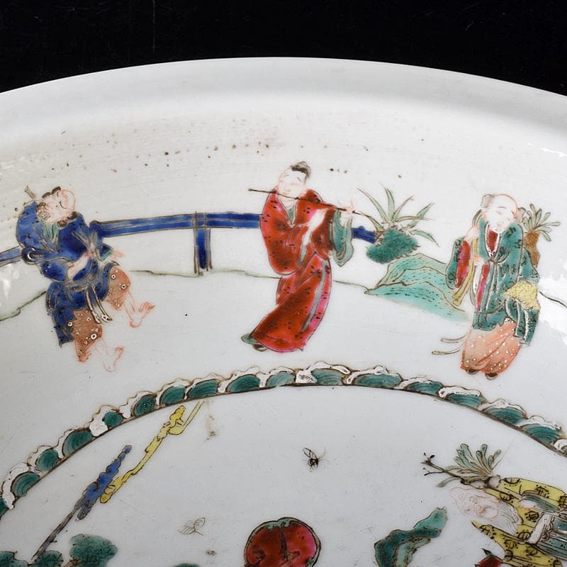 中国　粉彩　山水人物文盤　大皿　直径約37.7㎝　M　R8286B