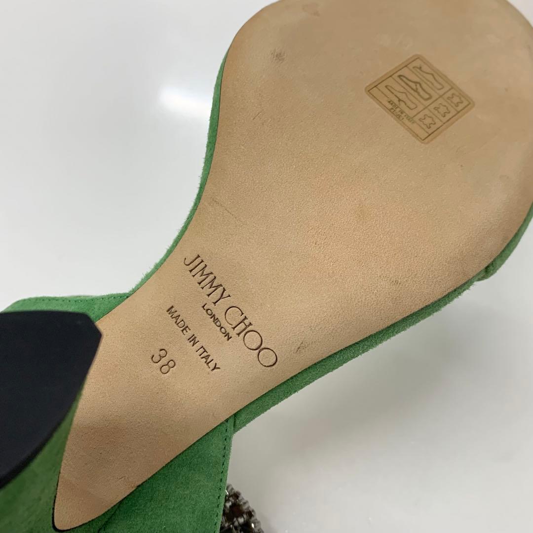 ジミーチュウ スエード ビジュー ストラップ サンダル ライトグリーン