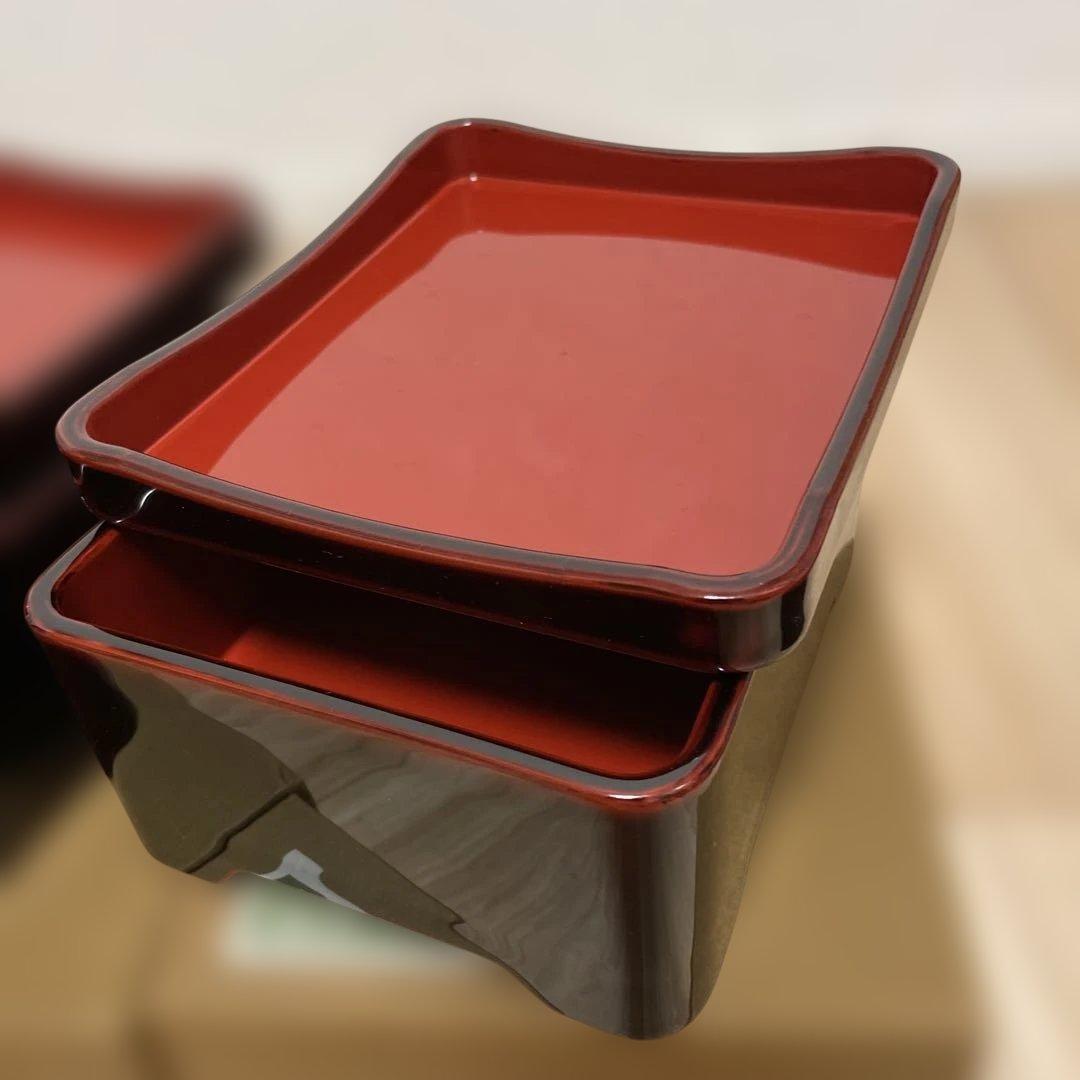アソベ　漆器 重箱 黒と赤のツートン 箱付き　2個セット