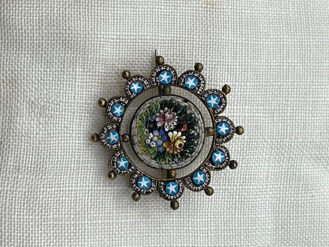 イタリアヴィンテージ マイクロモザイクブローチ ブルー 星⭐︎