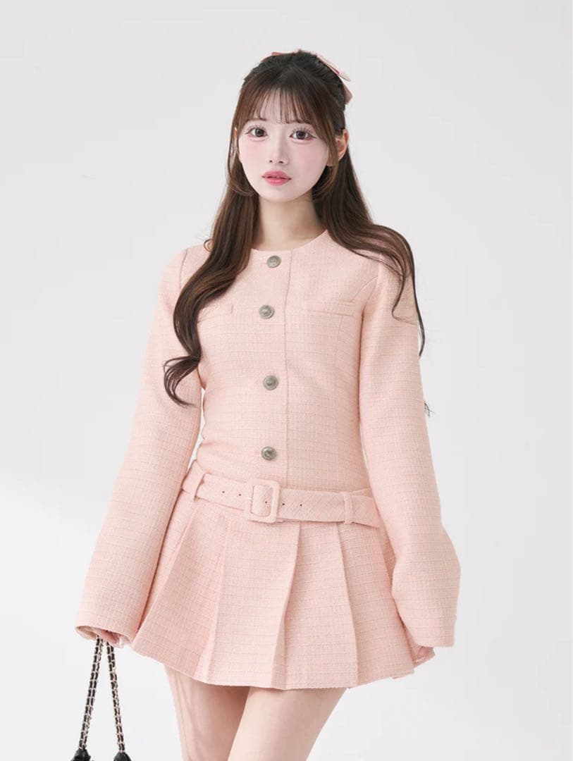 Darich ボックスプリーツツイードミニワンピース ピンク FREE