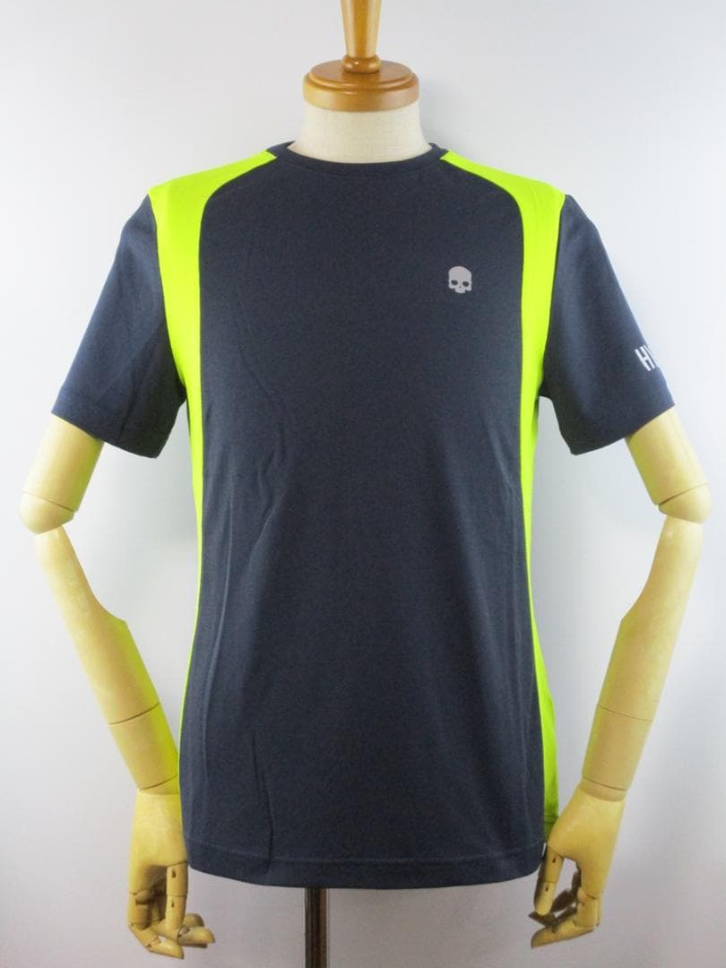 【ハイドロゲン・テニス】インレイ・テックＴシャツ★未使用★S★ネイビー×イエロー