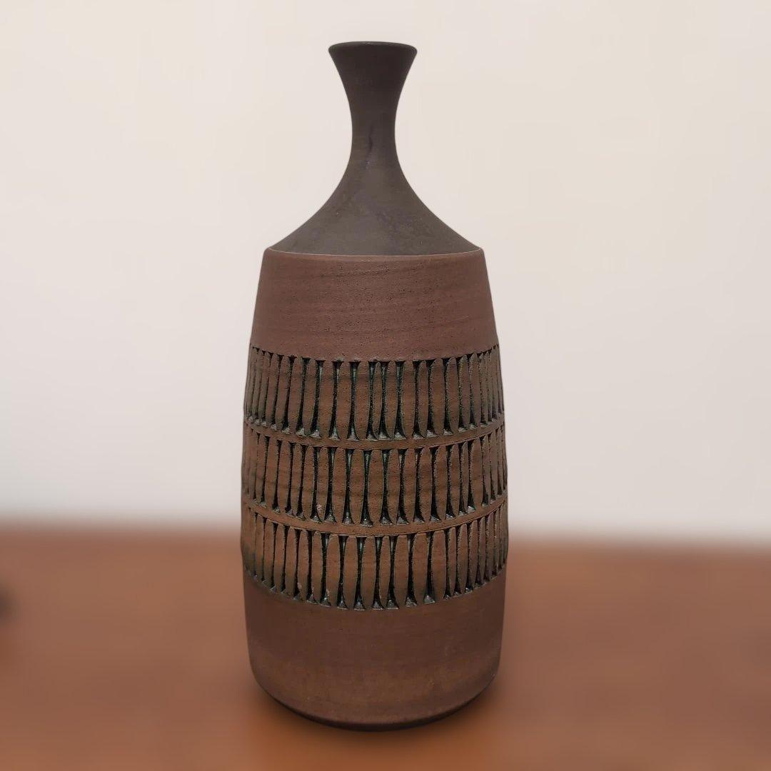 北欧ヴィンテージ/トーマス•アナグリウス 陶器の花瓶 ブラウン