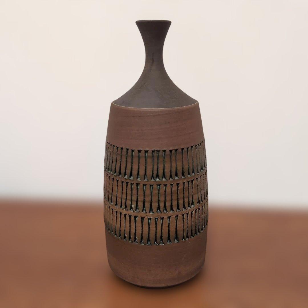 北欧ヴィンテージ/トーマス•アナグリウス 陶器の花瓶 ブラウン