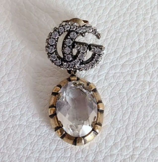 グッチ　ピアス　片方　マーモント　ビジュー　クリスタル付き ダブルGピアス　テテ