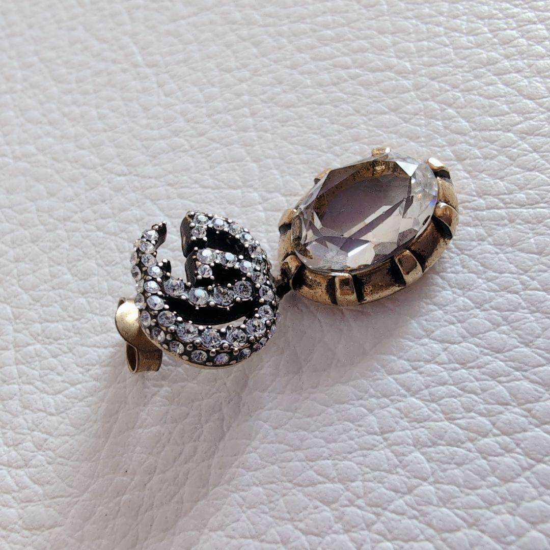 グッチ　ピアス　片方　マーモント　ビジュー　クリスタル付き ダブルGピアス　テテ