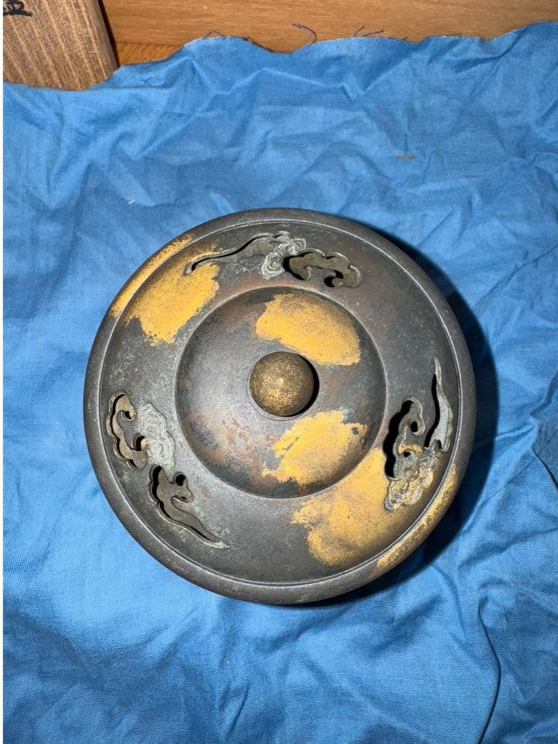 四世 秦 蔵六 造 塗金銅 瑞雲 香炉 共箱 銅製 香道具 茶道具