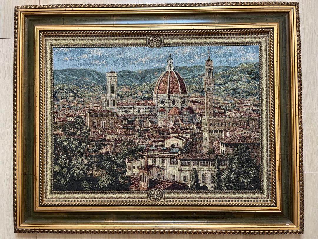 【大判】刺繍絵画 フィレンツェ 大聖堂 風景画 額縁付き インテリア アート
