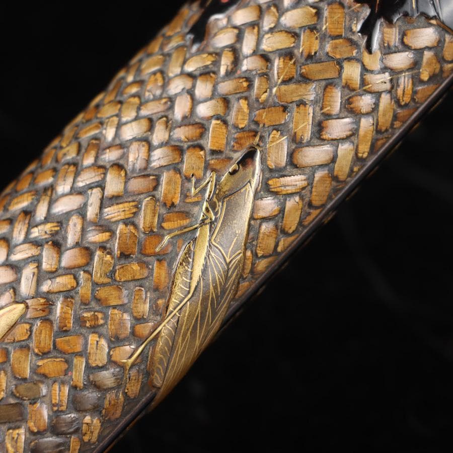 専用Y2978-1 竹編金銀象嵌金具蒔絵 煙管入れ 煙草入れ 〇吉銘　　　よ