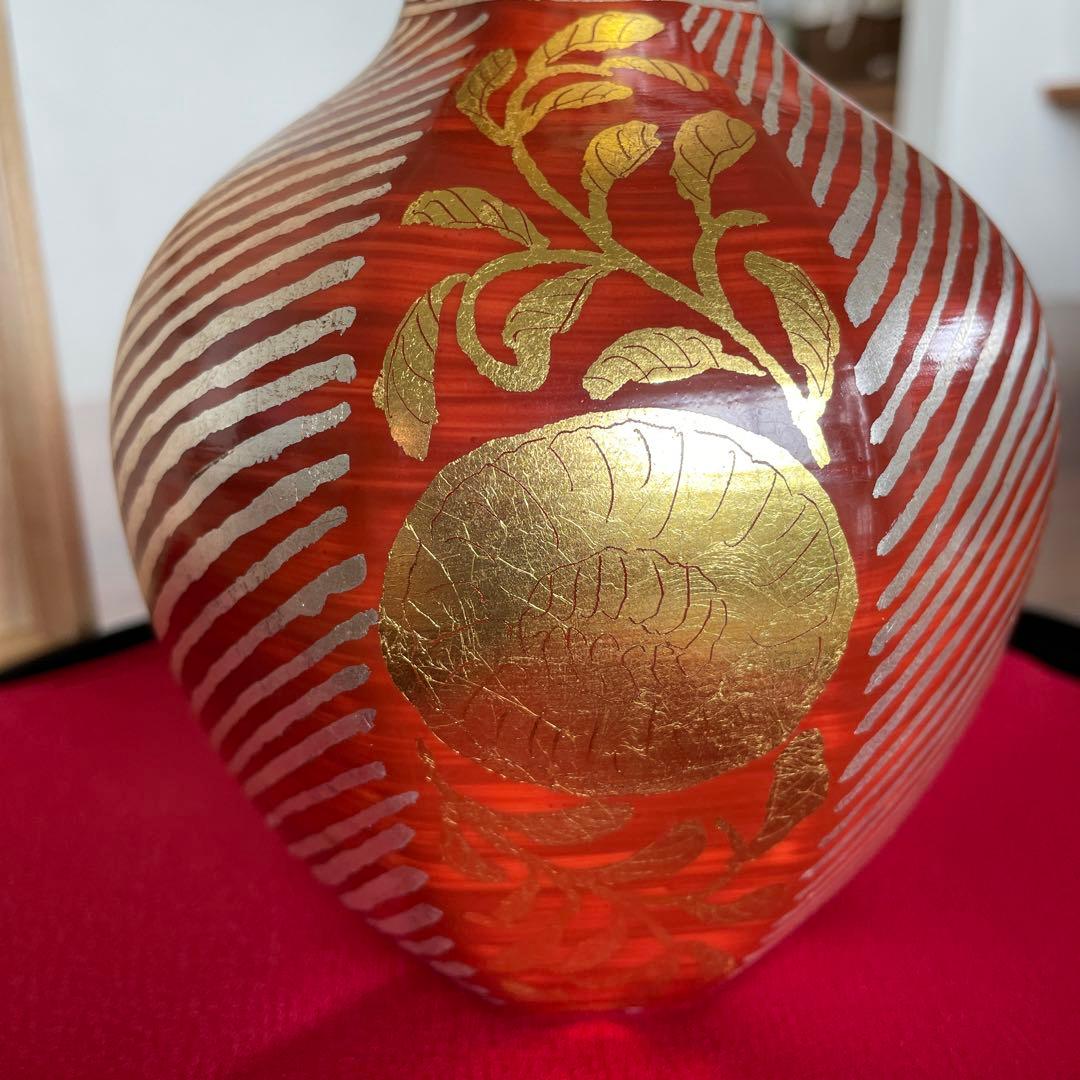 佐賀 嬉野 琥山窯　小野次郎（小野珀子氏 次男）紅地金銀襴手　瓶