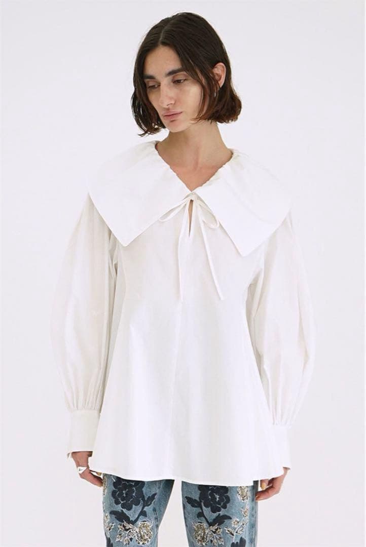 CLANE BIG COLLAR DRAWSTRING BLOUSE ホワイト2