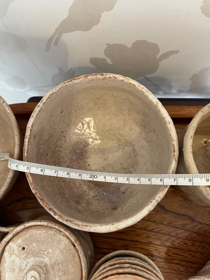 未使用　萩焼　茶道具セット 20点 陶器・木製茶托　 おぼん　トレイ　まとめ売り