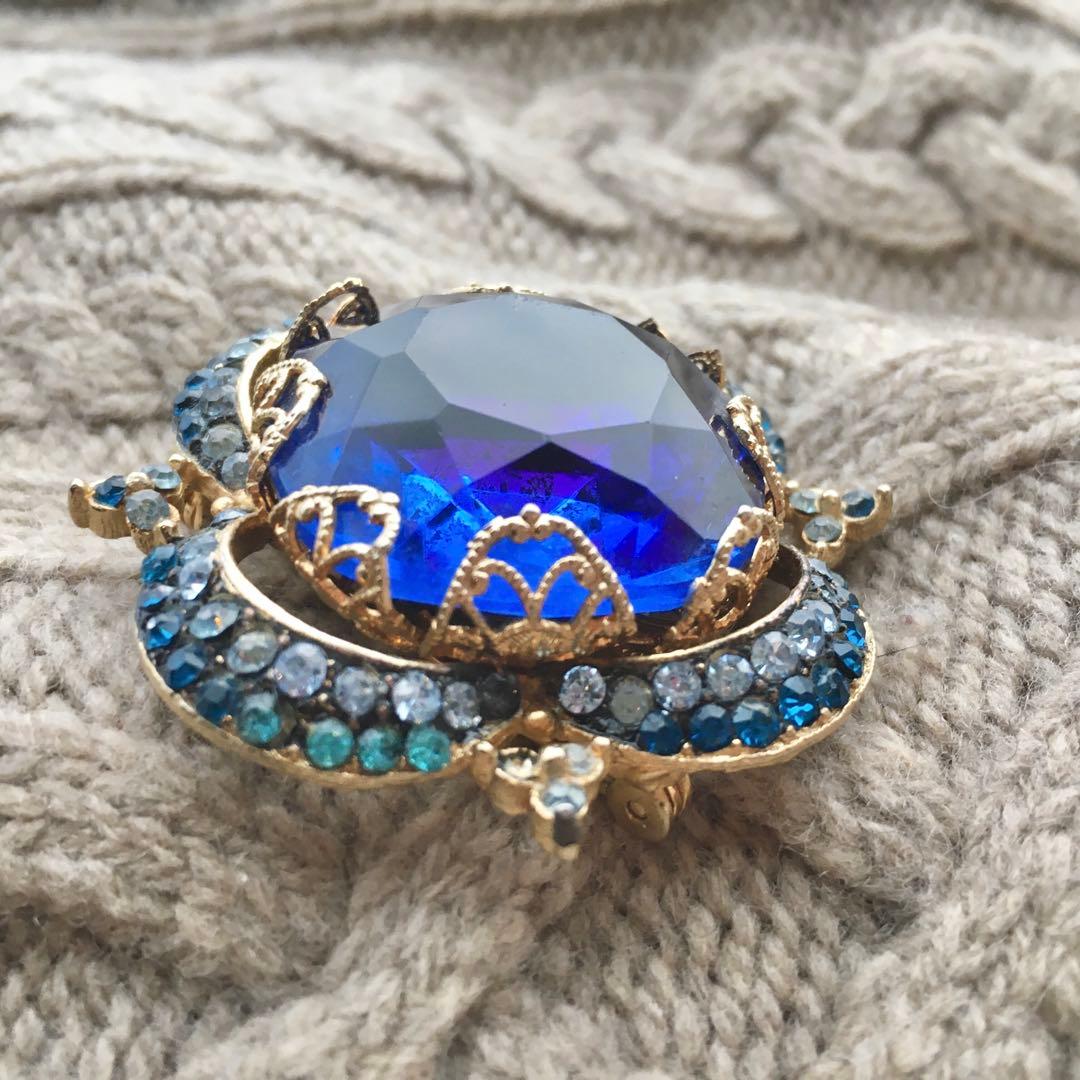 ココ様☆#4312 COROCRAFT ヴィンテージ　ブローチ　ツートン　ブルー